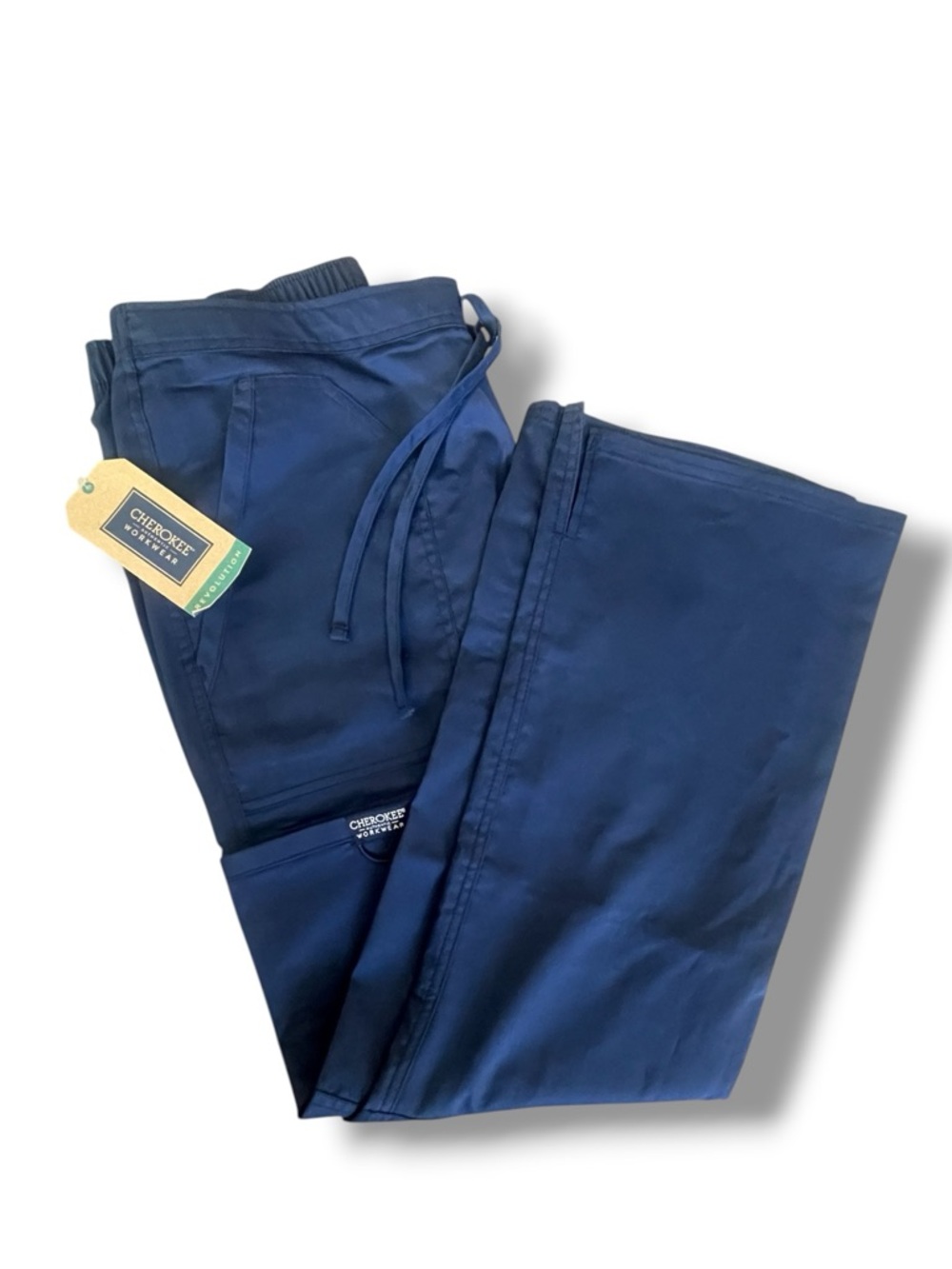 Cherokee Medical Workwear Revolution Scrub Pants Petite Navy Mid Rise Flare